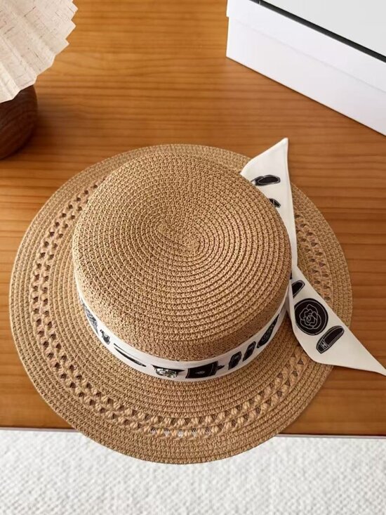 Chanel Flat Brim Straw Hat | Luxury Summer Sun Protection Accessory